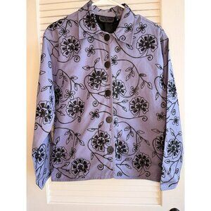 LifeStyle Lavender Embroidered Floral Linen Blend Women's Jacket Sz 10P